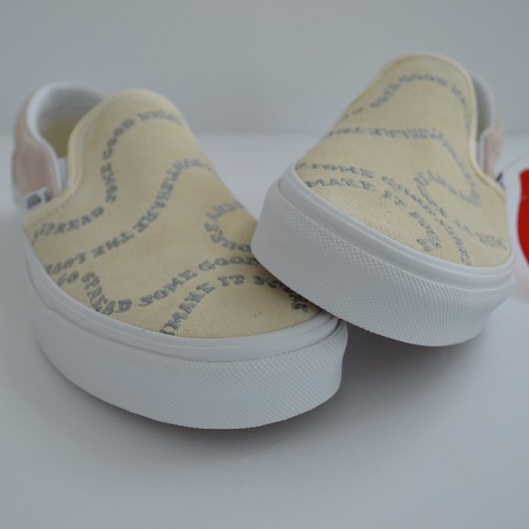 vans slip on embroiled suede and canvas sun pastel cream pink sneaker shoes nwt - Picture 2 of 8
